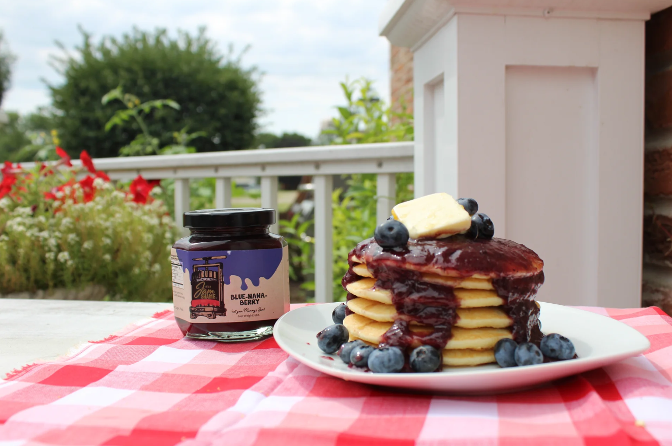 It's a Jam Shame blueberry jam and pancakes
